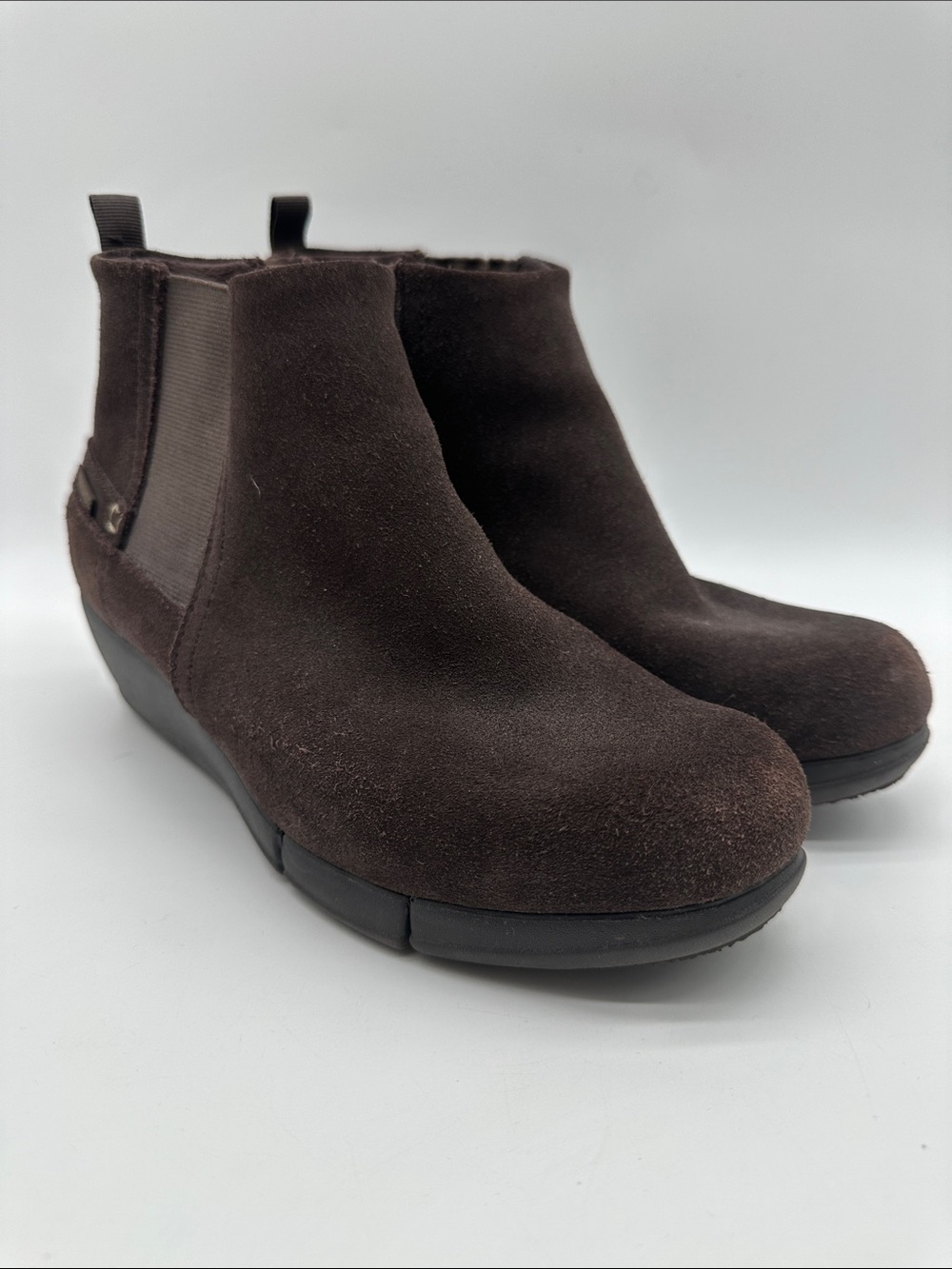 CROCS Chocolate Brown Suede Chelsea Booties with Wedge Heel